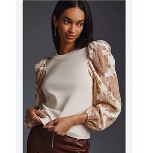 Dolan Left‎ Coast Cream Floral Lace Sleeve Blouse Top Pullover XL Extra Large